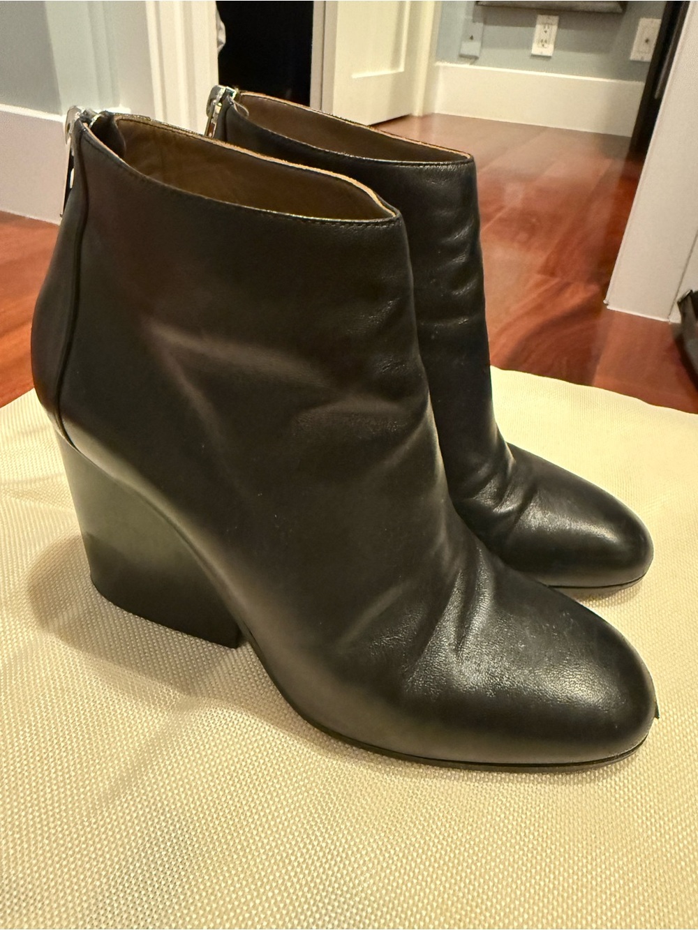Hermes Milady Black Nap Leather Wedge Ankle Boots, US Size 7